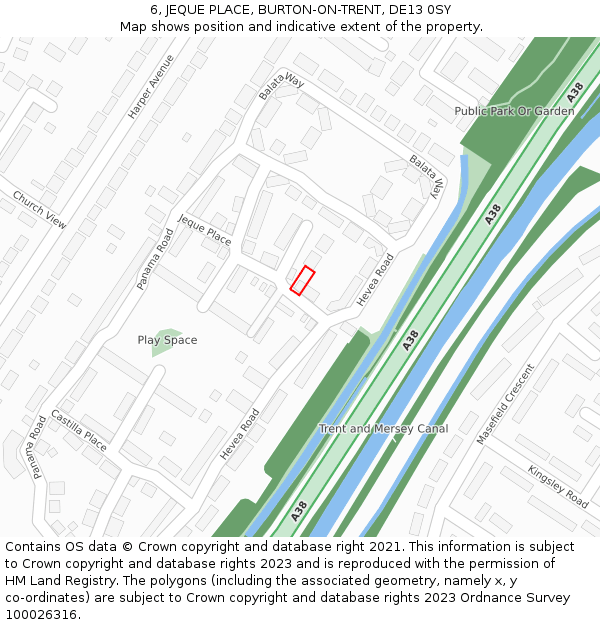 6, JEQUE PLACE, BURTON-ON-TRENT, DE13 0SY: Location map and indicative extent of plot