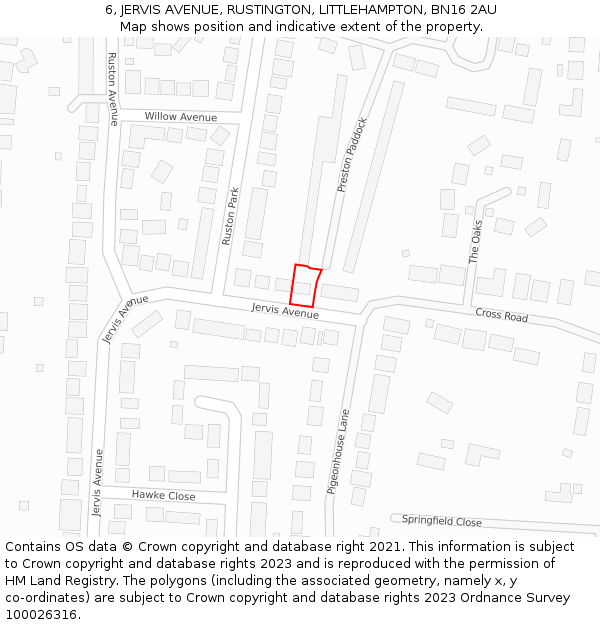 6, JERVIS AVENUE, RUSTINGTON, LITTLEHAMPTON, BN16 2AU: Location map and indicative extent of plot