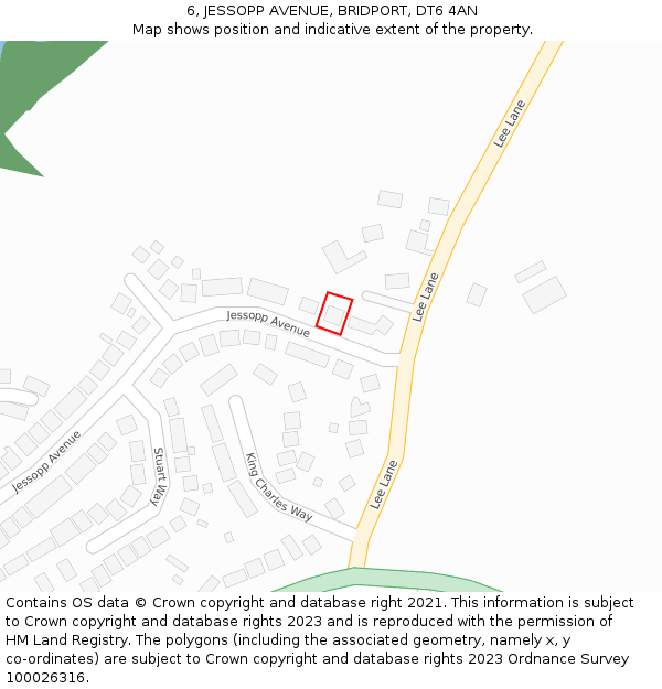 6, JESSOPP AVENUE, BRIDPORT, DT6 4AN: Location map and indicative extent of plot