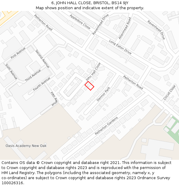 6, JOHN HALL CLOSE, BRISTOL, BS14 9JY: Location map and indicative extent of plot