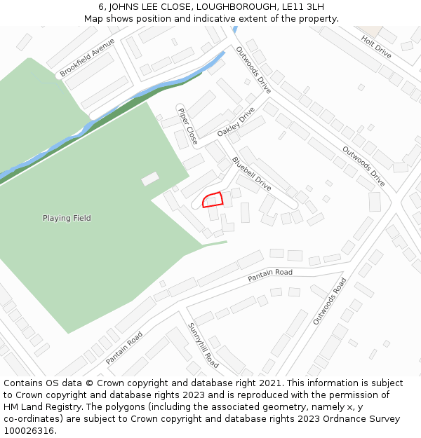 6, JOHNS LEE CLOSE, LOUGHBOROUGH, LE11 3LH: Location map and indicative extent of plot