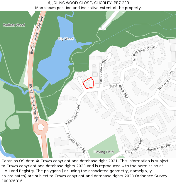 6, JOHNS WOOD CLOSE, CHORLEY, PR7 2FB: Location map and indicative extent of plot