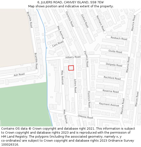 6, JULIERS ROAD, CANVEY ISLAND, SS8 7EW: Location map and indicative extent of plot