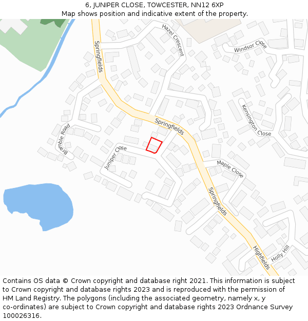 6, JUNIPER CLOSE, TOWCESTER, NN12 6XP: Location map and indicative extent of plot
