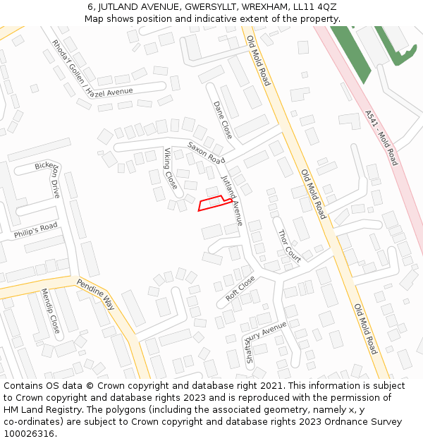 6, JUTLAND AVENUE, GWERSYLLT, WREXHAM, LL11 4QZ: Location map and indicative extent of plot