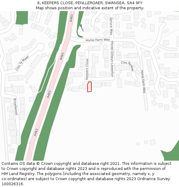 6, KEEPERS CLOSE, PENLLERGAER, SWANSEA, SA4 9FY: Location map and indicative extent of plot
