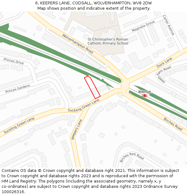 6, KEEPERS LANE, CODSALL, WOLVERHAMPTON, WV8 2DW: Location map and indicative extent of plot