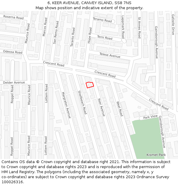 6, KEER AVENUE, CANVEY ISLAND, SS8 7NS: Location map and indicative extent of plot