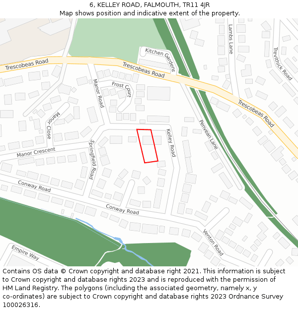 6, KELLEY ROAD, FALMOUTH, TR11 4JR: Location map and indicative extent of plot