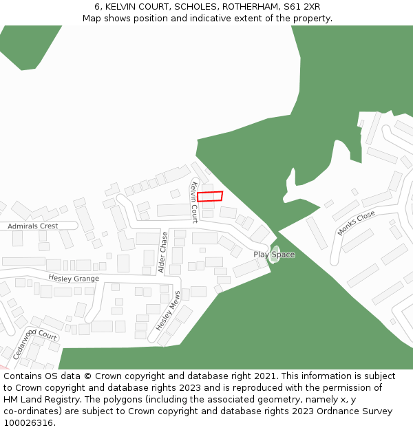 6, KELVIN COURT, SCHOLES, ROTHERHAM, S61 2XR: Location map and indicative extent of plot