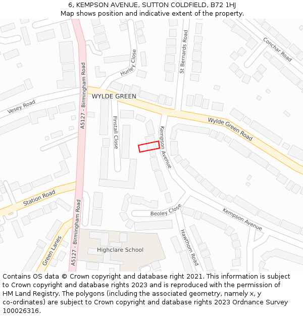6, KEMPSON AVENUE, SUTTON COLDFIELD, B72 1HJ: Location map and indicative extent of plot
