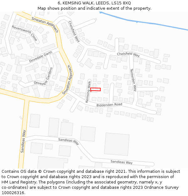 6, KEMSING WALK, LEEDS, LS15 8XQ: Location map and indicative extent of plot
