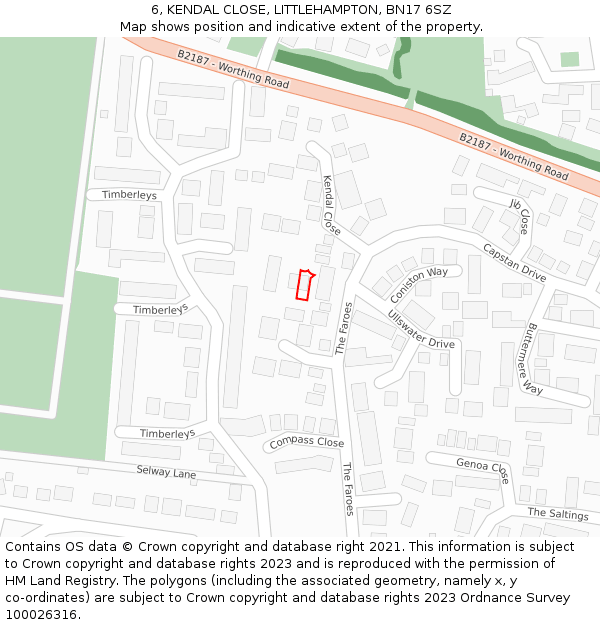 6, KENDAL CLOSE, LITTLEHAMPTON, BN17 6SZ: Location map and indicative extent of plot