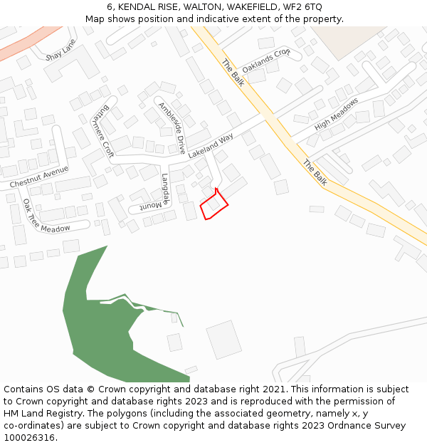 6, KENDAL RISE, WALTON, WAKEFIELD, WF2 6TQ: Location map and indicative extent of plot