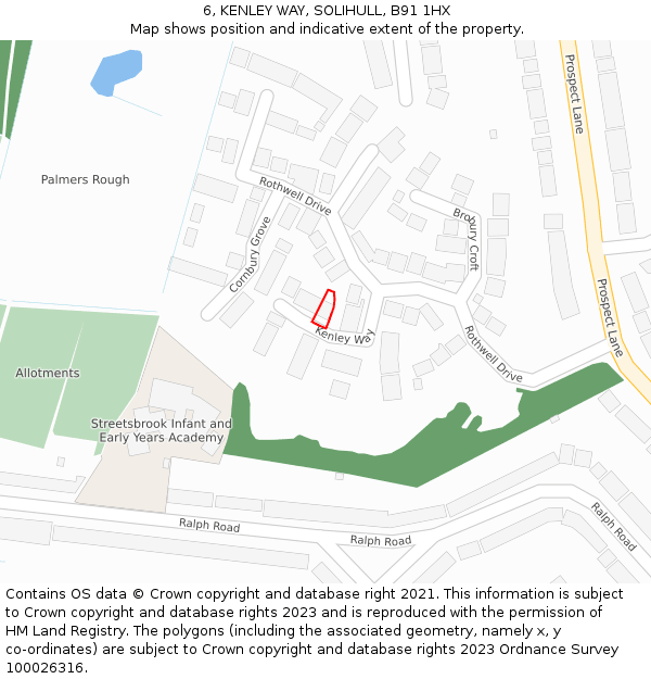 6, KENLEY WAY, SOLIHULL, B91 1HX: Location map and indicative extent of plot