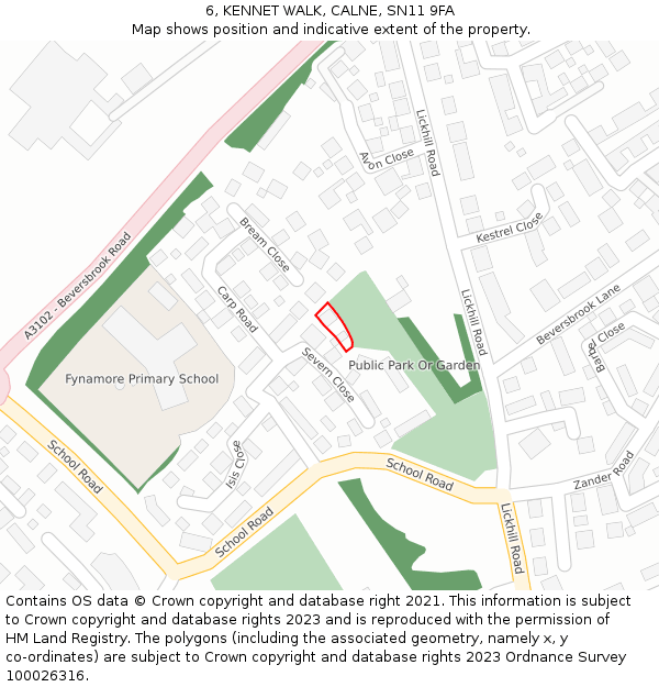 6, KENNET WALK, CALNE, SN11 9FA: Location map and indicative extent of plot
