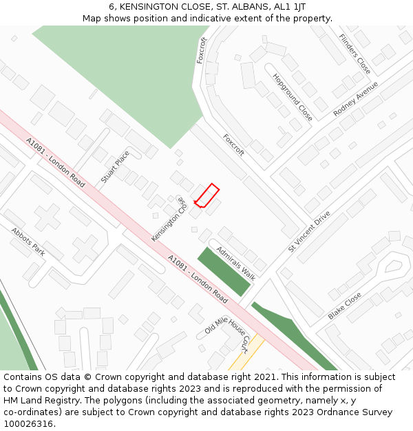6, KENSINGTON CLOSE, ST. ALBANS, AL1 1JT: Location map and indicative extent of plot