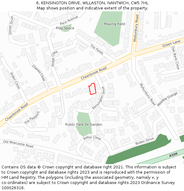 6, KENSINGTON DRIVE, WILLASTON, NANTWICH, CW5 7HL: Location map and indicative extent of plot