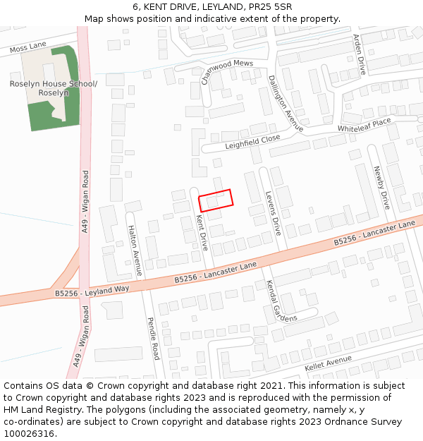 6, KENT DRIVE, LEYLAND, PR25 5SR: Location map and indicative extent of plot