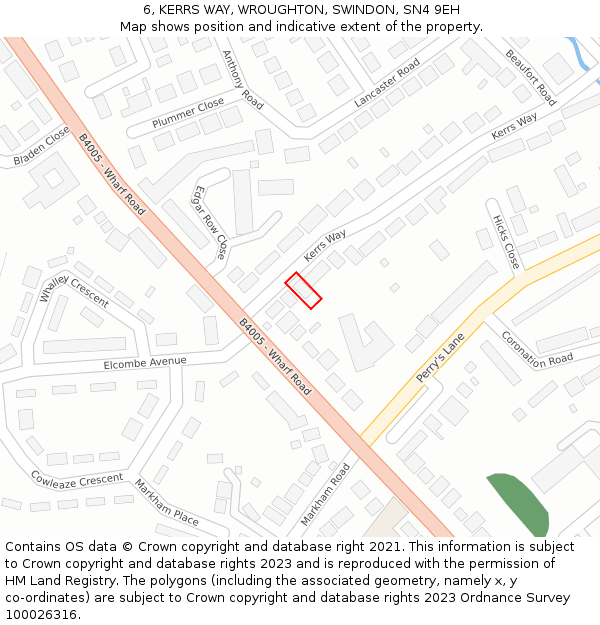 6, KERRS WAY, WROUGHTON, SWINDON, SN4 9EH: Location map and indicative extent of plot