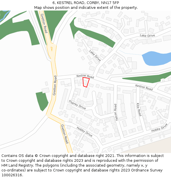 6, KESTREL ROAD, CORBY, NN17 5FP: Location map and indicative extent of plot