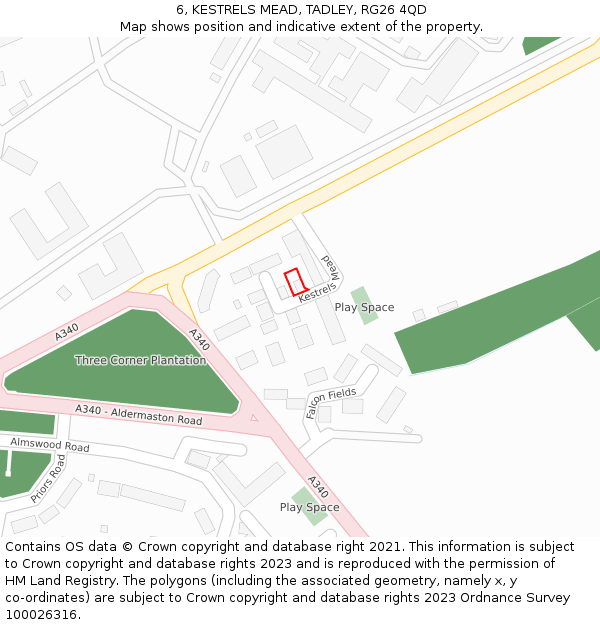 6, KESTRELS MEAD, TADLEY, RG26 4QD: Location map and indicative extent of plot