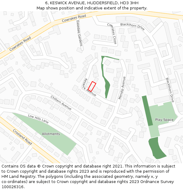 6, KESWICK AVENUE, HUDDERSFIELD, HD3 3HH: Location map and indicative extent of plot