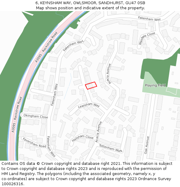 6, KEYNSHAM WAY, OWLSMOOR, SANDHURST, GU47 0SB: Location map and indicative extent of plot