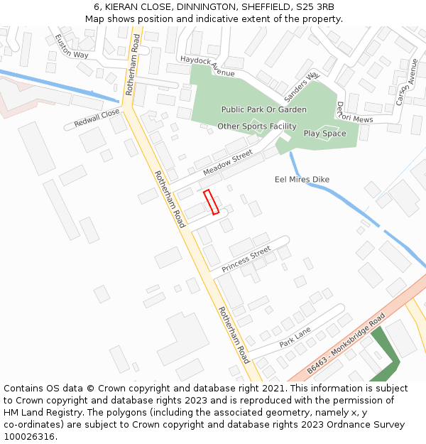6, KIERAN CLOSE, DINNINGTON, SHEFFIELD, S25 3RB: Location map and indicative extent of plot