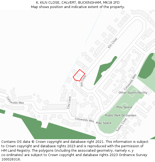 6, KILN CLOSE, CALVERT, BUCKINGHAM, MK18 2FD: Location map and indicative extent of plot