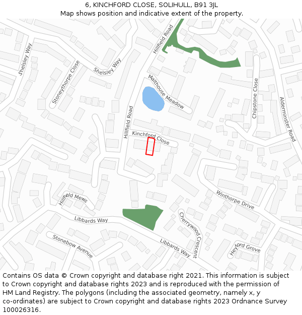 6, KINCHFORD CLOSE, SOLIHULL, B91 3JL: Location map and indicative extent of plot
