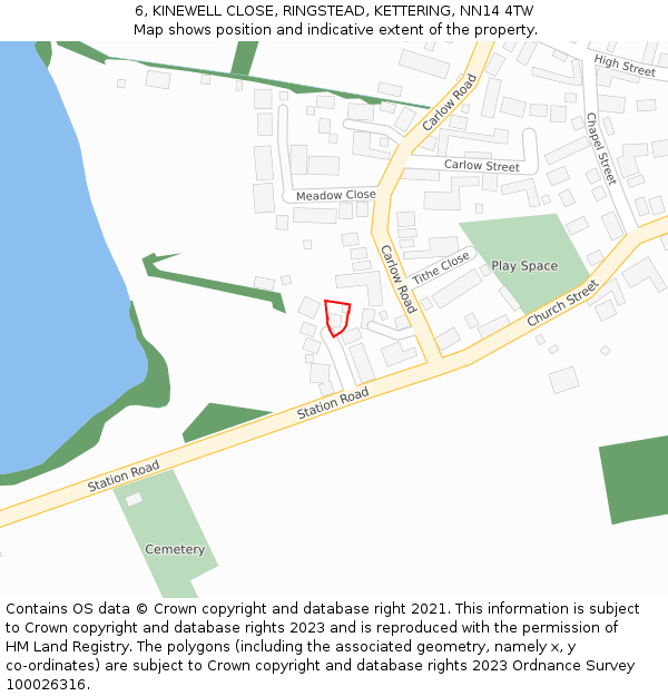 6, KINEWELL CLOSE, RINGSTEAD, KETTERING, NN14 4TW: Location map and indicative extent of plot