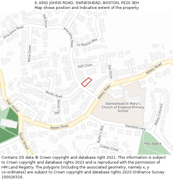 6, KING JOHNS ROAD, SWINESHEAD, BOSTON, PE20 3EH: Location map and indicative extent of plot