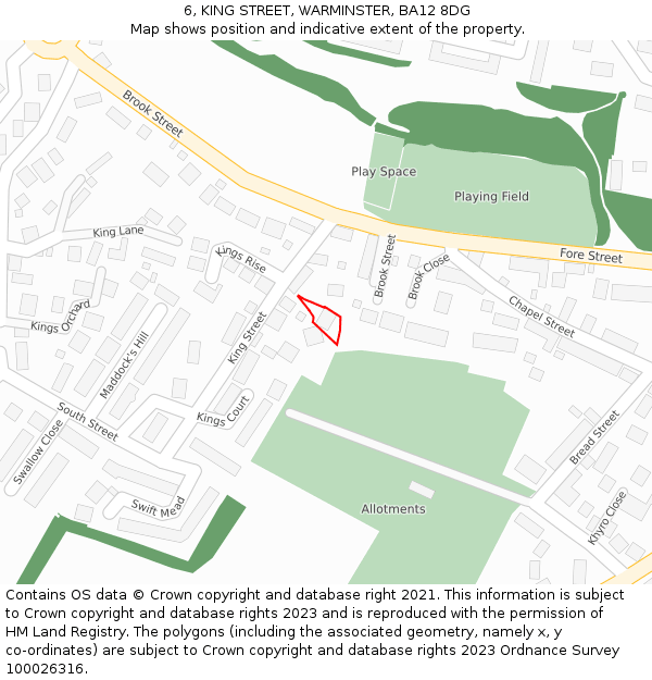 6, KING STREET, WARMINSTER, BA12 8DG: Location map and indicative extent of plot