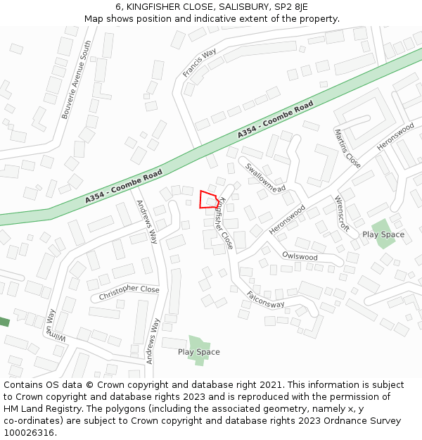 6, KINGFISHER CLOSE, SALISBURY, SP2 8JE: Location map and indicative extent of plot