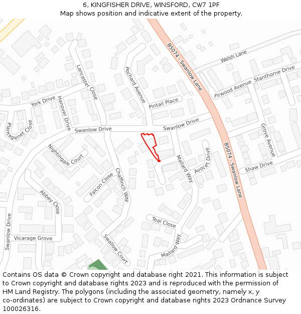 6, KINGFISHER DRIVE, WINSFORD, CW7 1PF: Location map and indicative extent of plot