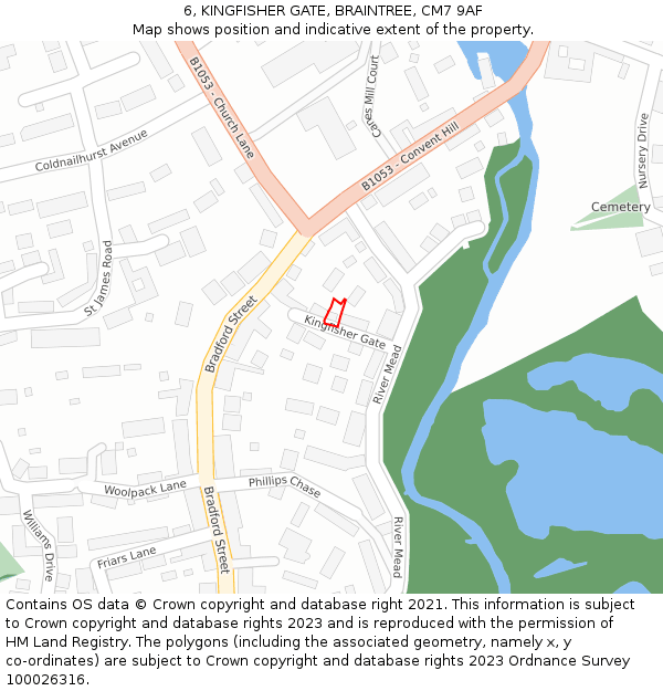 6, KINGFISHER GATE, BRAINTREE, CM7 9AF: Location map and indicative extent of plot