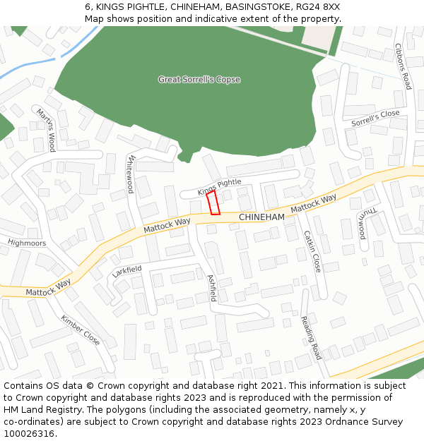 6, KINGS PIGHTLE, CHINEHAM, BASINGSTOKE, RG24 8XX: Location map and indicative extent of plot
