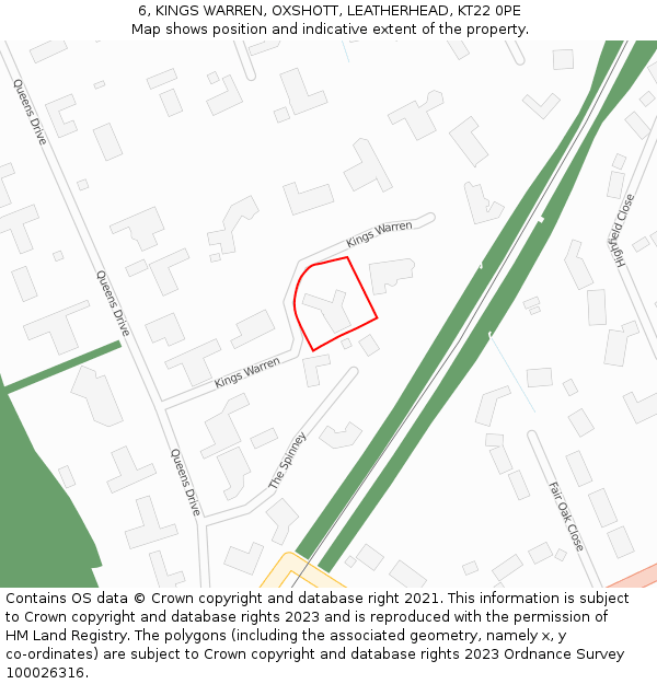 6, KINGS WARREN, OXSHOTT, LEATHERHEAD, KT22 0PE: Location map and indicative extent of plot