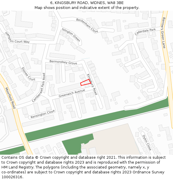 6, KINGSBURY ROAD, WIDNES, WA8 3BE: Location map and indicative extent of plot