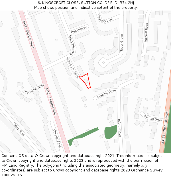 6, KINGSCROFT CLOSE, SUTTON COLDFIELD, B74 2HJ: Location map and indicative extent of plot