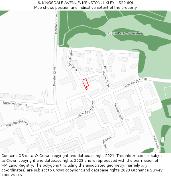 6, KINGSDALE AVENUE, MENSTON, ILKLEY, LS29 6QL: Location map and indicative extent of plot