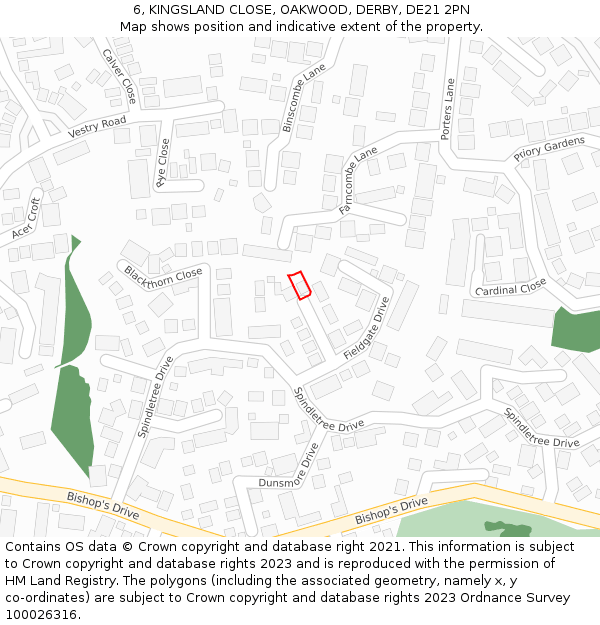 6, KINGSLAND CLOSE, OAKWOOD, DERBY, DE21 2PN: Location map and indicative extent of plot