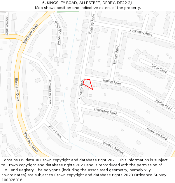 6, KINGSLEY ROAD, ALLESTREE, DERBY, DE22 2JL: Location map and indicative extent of plot