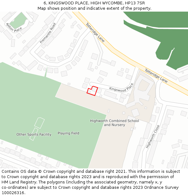 6, KINGSWOOD PLACE, HIGH WYCOMBE, HP13 7SR: Location map and indicative extent of plot