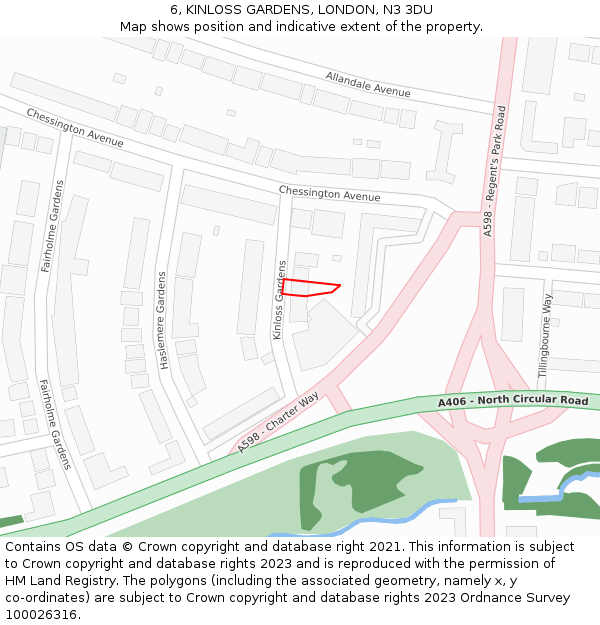 6, KINLOSS GARDENS, LONDON, N3 3DU: Location map and indicative extent of plot