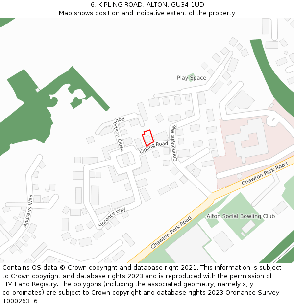 6, KIPLING ROAD, ALTON, GU34 1UD: Location map and indicative extent of plot
