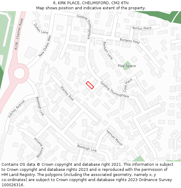 6, KIRK PLACE, CHELMSFORD, CM2 6TN: Location map and indicative extent of plot