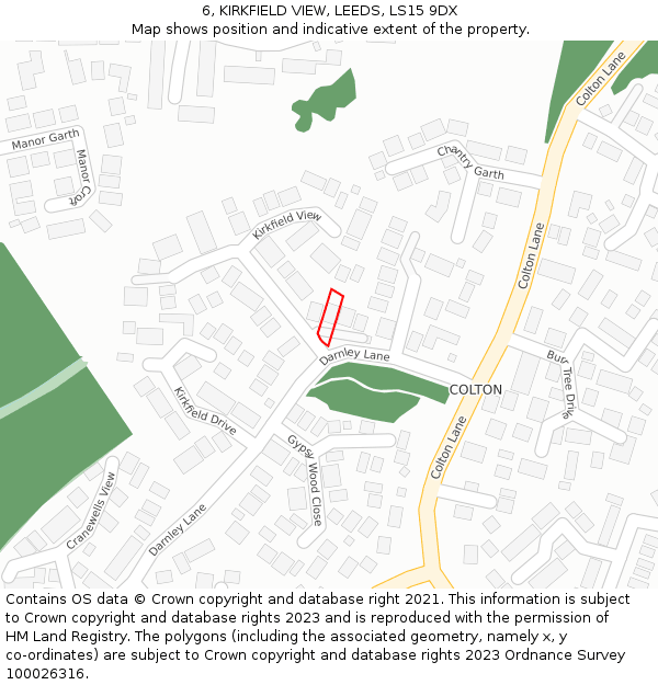 6, KIRKFIELD VIEW, LEEDS, LS15 9DX: Location map and indicative extent of plot