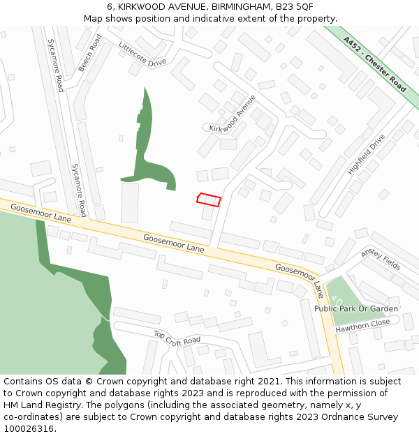 6, KIRKWOOD AVENUE, BIRMINGHAM, B23 5QF: Location map and indicative extent of plot